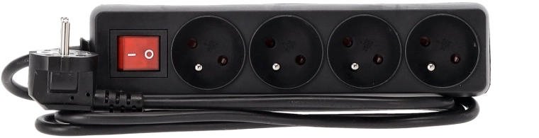 Regleta alargadora con interruptor, 4 tomas, 1,5 m, negra