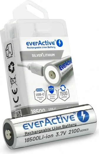Batería recargable EverActive 18500 Li-ion 3,7 V 2100 mAh USB-C