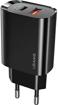 Cargador de red USAMS T35 20W con USB‑C y USB, carga rápida PD 3.0 y QC 3.0