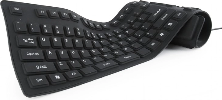 Teclado de silicona impermeable USB con adaptador OTG, negro
