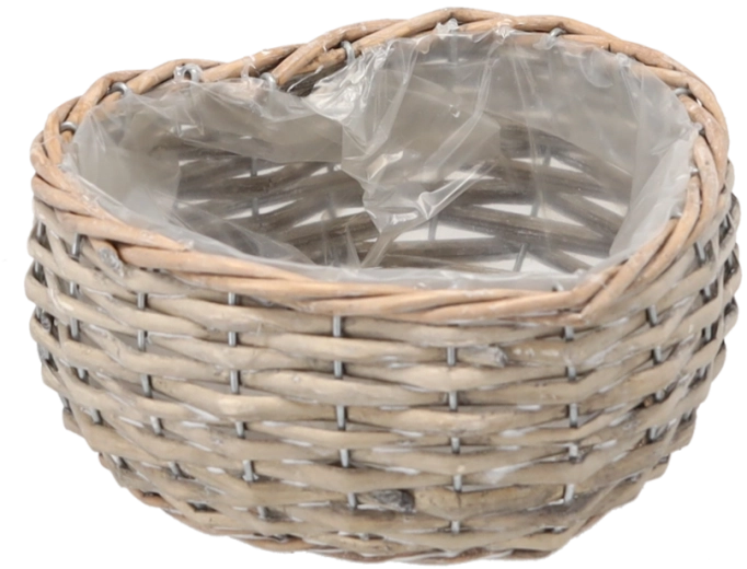 Macetero de mimbre trenzado en forma de corazón 17 × 19 × 8 cm, gris