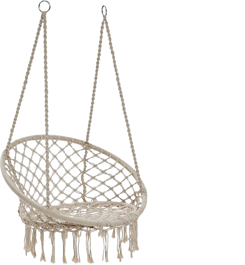 Sillón colgante tipo nido de cigüeña beige