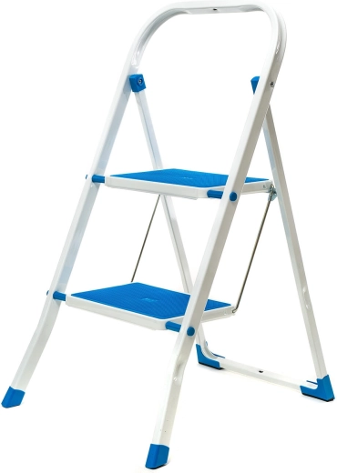 Escalera metálica de dos peldaños antideslizantes, capacidad de carga de 150 kg