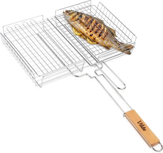 Cesta metálica para parrilla Vilde con mango de madera 41,5 × 28 cm
