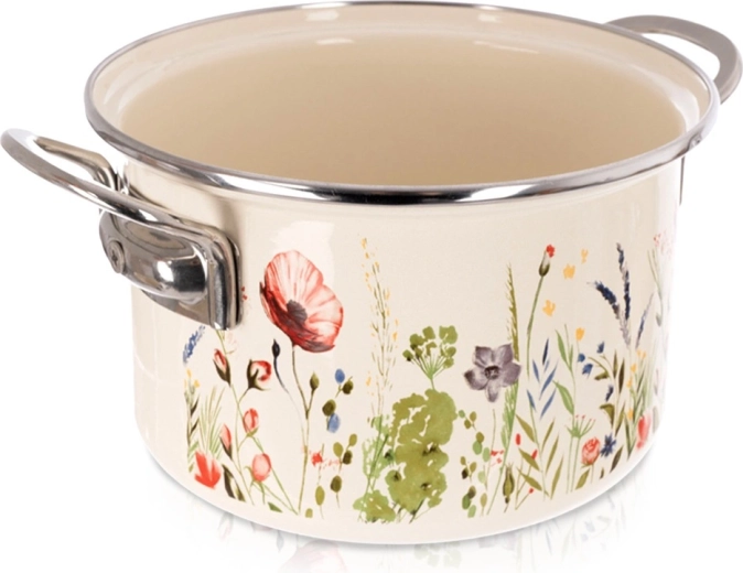 Olla esmaltada color crema con motivo de amapolas 18 cm, 2 l