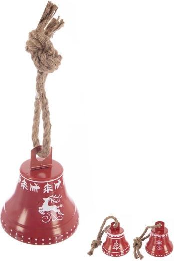 Campana decorativa colgante de metal y yute roja