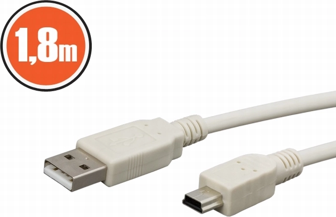 Cable USB 2.0 de A a mini B, 1,8 m, blanco