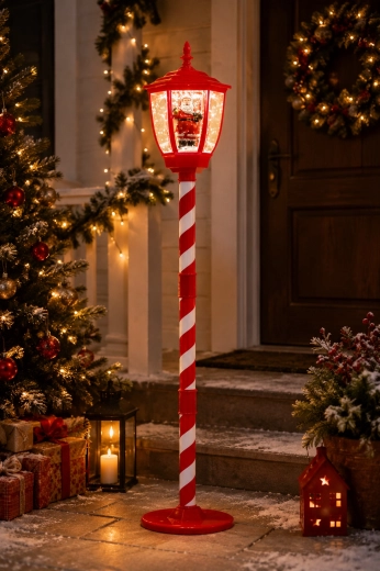 Linterna navideña con Papá Noel, nieve, música e iluminación LED blanca fría