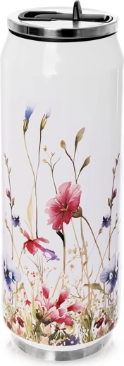 Taza térmica con forma de lata con flores 500 ml
