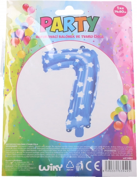 Globo inflable número 7 – azul con estrellitas (74 × 50 cm)