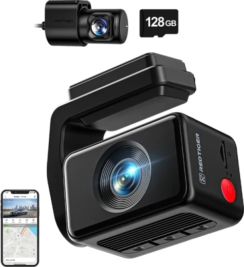Cámara para coche REDTIGER F4 Pro WiFi 4K + 1080p con tarjeta de 128 GB