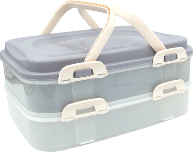 Recipiente para alimentos de 2 niveles con asa, 40 × 30 × 18 cm, latte