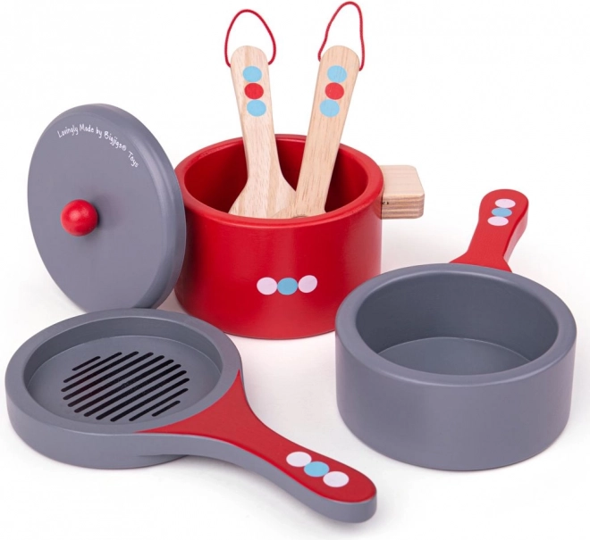 Bigjigs Toys Set de Vajilla de Madera con Lunares