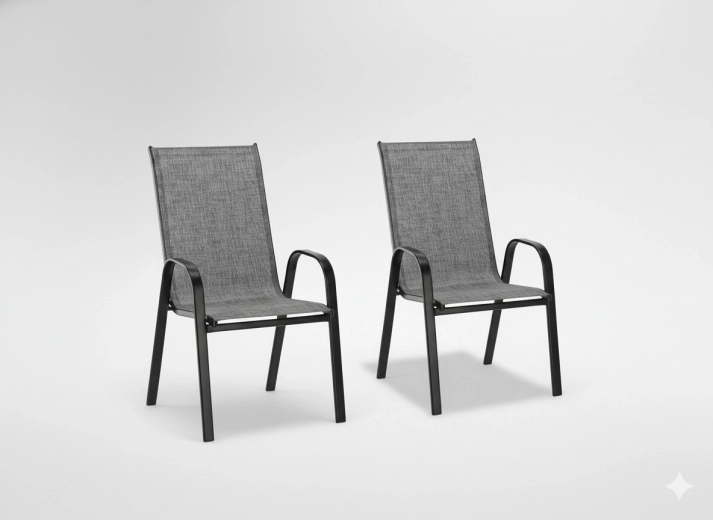 Juego de 2 sillones de jardín con textilene gris y estructura de acero negra