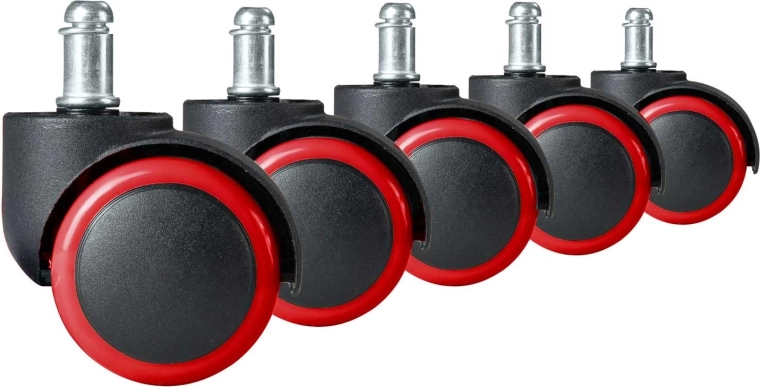 Ruedas de goma para silla de oficina, negras y rojas, 5 unidades