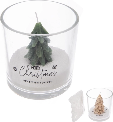 Vela en vaso de vidrio con motivo de arbolito 158 g