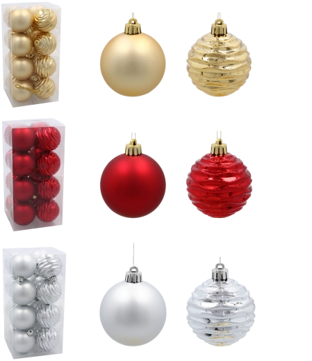 Set de bolas navideñas de 6 cm – roja, dorada y plateada, 16 uds.