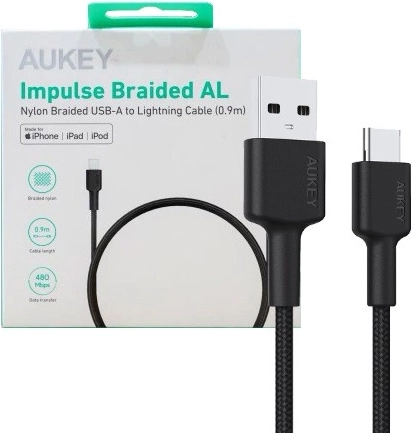 Cable AUKEY USB-C a USB-A de 0,9 m, 60 W PD, trenzado de nailon, negro