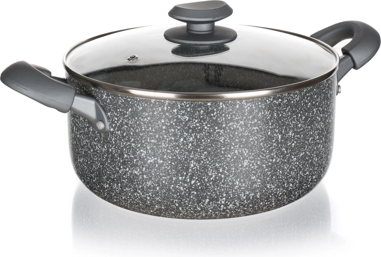 Olla con revestimiento granítico de 24 cm con tapa de cristal