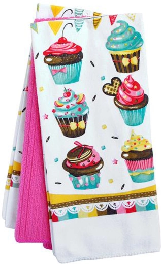 Paños de cocina TORO con motivo de pastelitos, 38 × 64 cm, set de 3 uds