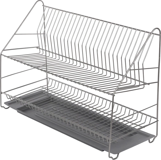 Escurreplatos de dos niveles 60 cm plateado con bandeja de goteo