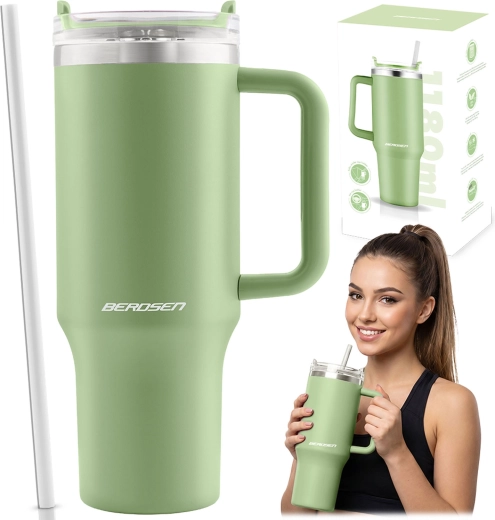Termo vaso al vacío Berdsen con pajita 1180 ml verde