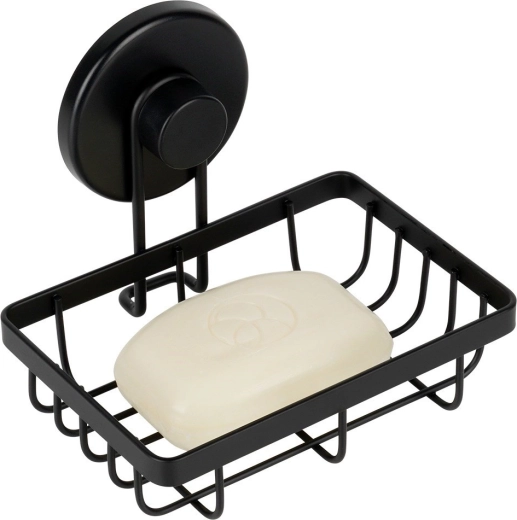 Estante metálico de ducha con ventosa, negro, 13,5 × 10,5 × 11,5 cm