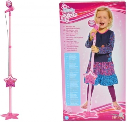 Micrófono infantil rosa con soporte y MP3 (85–115 cm)