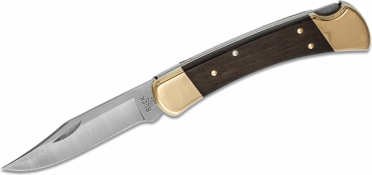 Buck 110 Hunter Lockback cuchillo de bolsillo plegable 9,5 cm, ébano + funda de cuero