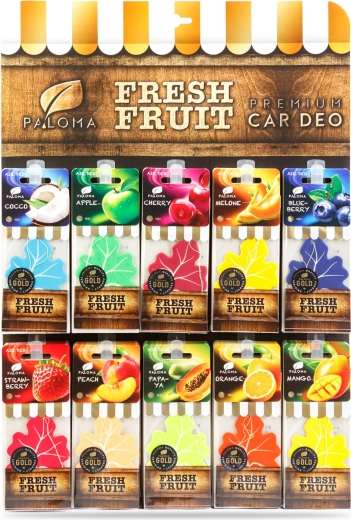 Set de ambientadores colgantes para coche Paloma Gold Fresh Fruit – 60 unidades