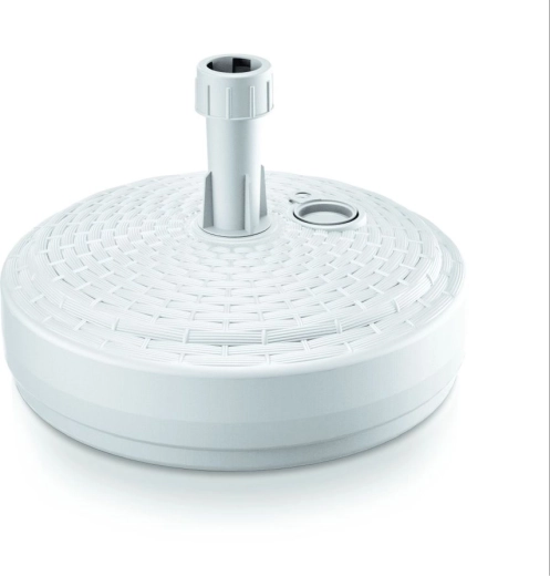 Base redonda para sombrilla de 39 cm blanca con imitación de ratán