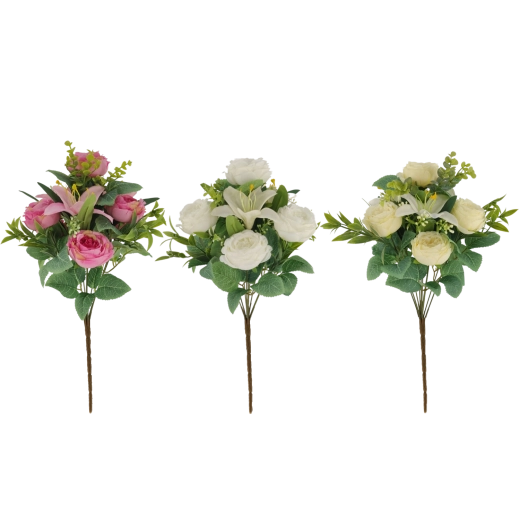 Ramo artificial de rosas y lirios 43 cm, mezcla de colores