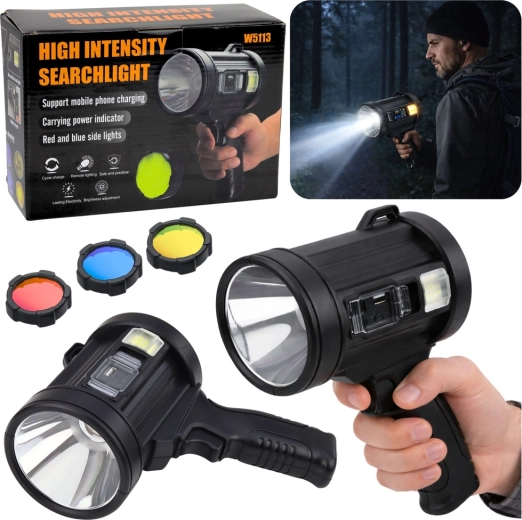 Reflector LED solar de mano 800 lm con powerbank y filtros intercambiables