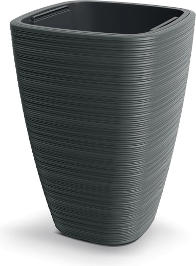 Maceta Vena Square 38,8 cm – maceta de plástico gris oscuro con inserto