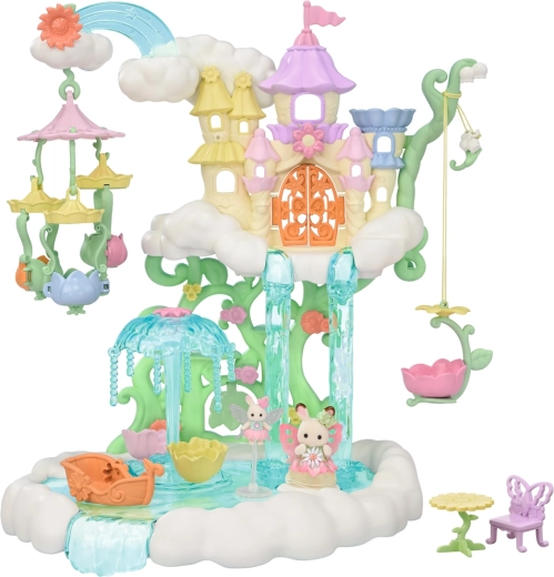 Sylvanian Families Palacio Celestial de las Hadas Florales – castillo mágico de nubes con toboganes y carrusel