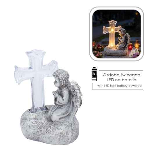 Decoración LED para cementerio con ángel rezando y cruz