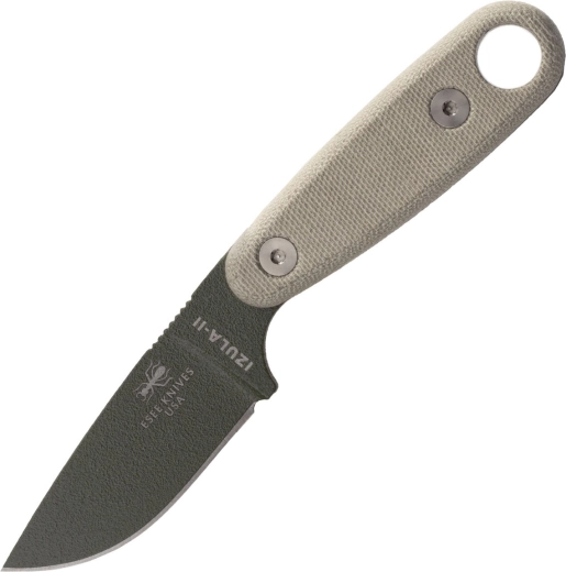 ESEE Izula II cuchillo verde para el cuello con empuñadura de micarta y funda negra