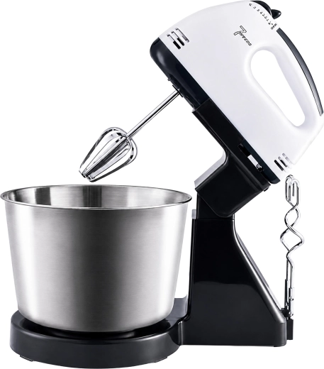 Batidora de mano de cocina con soporte y bol de acero inoxidable, 7 velocidades