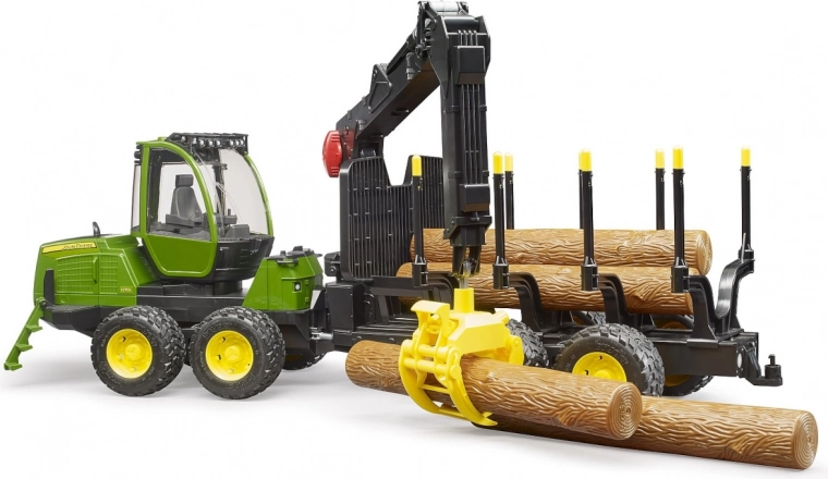 Bruder transportador de madera John Deere 1210E con grúa 1:16