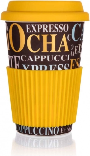 Taza de cerámica con tapa de silicona Go, 400 ml, Coffee