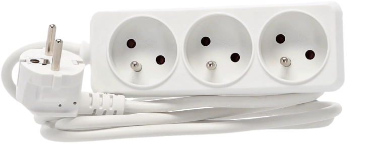 Regleta alargadora con protección contra sobretensiones, 3 enchufes, 1,5 m, blanca