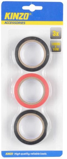 Cinta aislante eléctrica Kinzo 18 mm x 10 m, 3 uds