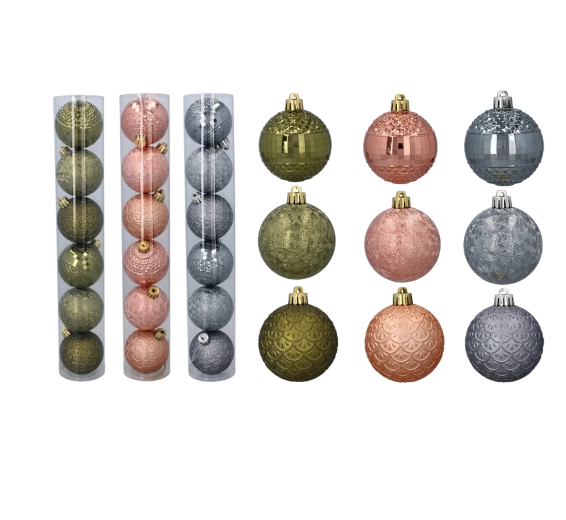 Set de 6 bolas navideñas de 6 cm – oliva, cobre y grafito