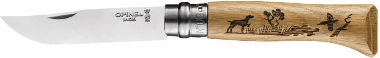 Opinel N°08 Inox Animalia Dog cuchillo de bolsillo, madera de roble, 8,5 cm