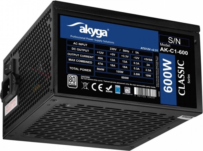 Akyga AK-C1-600 fuente ATX 600 W Classic con certificación 80 PLUS