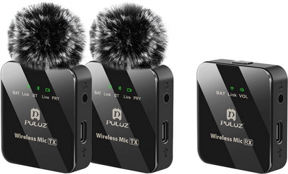 Micrófono lavalier inalámbrico Puluz 2 TX + 1 RX