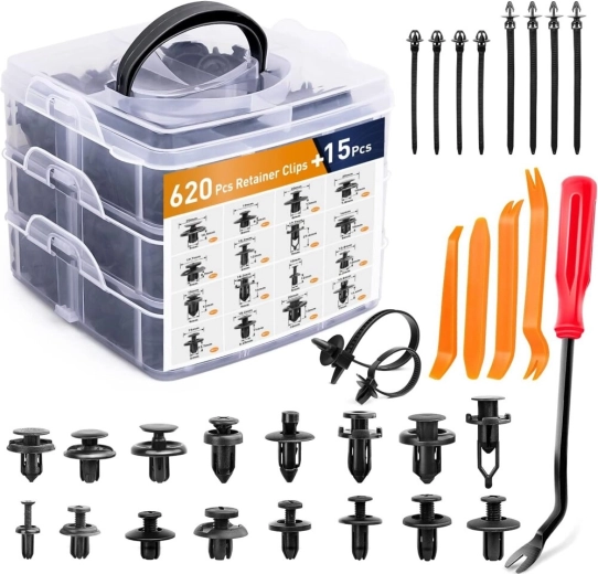 Juego de clips automotrices en organizador 16 tamaños PVC 620 pcs