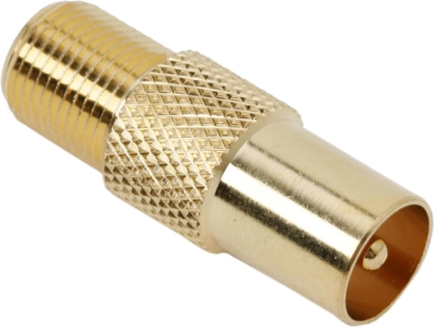 Adaptador dorado de conector F hembra a conector coaxial de TV macho