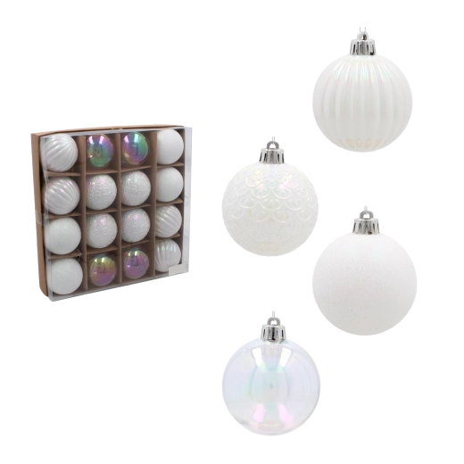 Set de bolas navideñas de 6 cm, 16 uds. – blanco y plateado, irrompibles