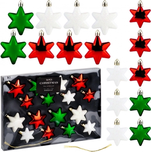 Adornos navideños irrompibles en forma de estrella rojas, verdes y blancas 16 uds (6 y 5 cm)